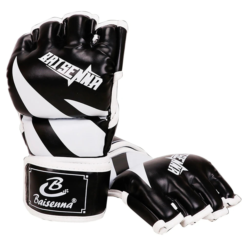 Unisex Boxing Gloves PU Leather 3cm Thickened Sparring Punching Gloves Adjustable Fingerless for Boxing Kickboxing Muay Thai MMA