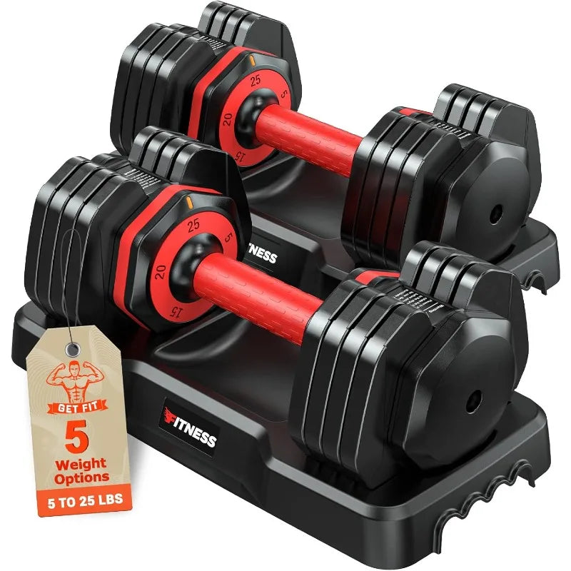 Adjustable Dumbbells Set of 2, 1-Sec Adjustable Weights Dumbbells Set, 5 in 1 Free Dumbbell with Anti-Slip Texture Handle