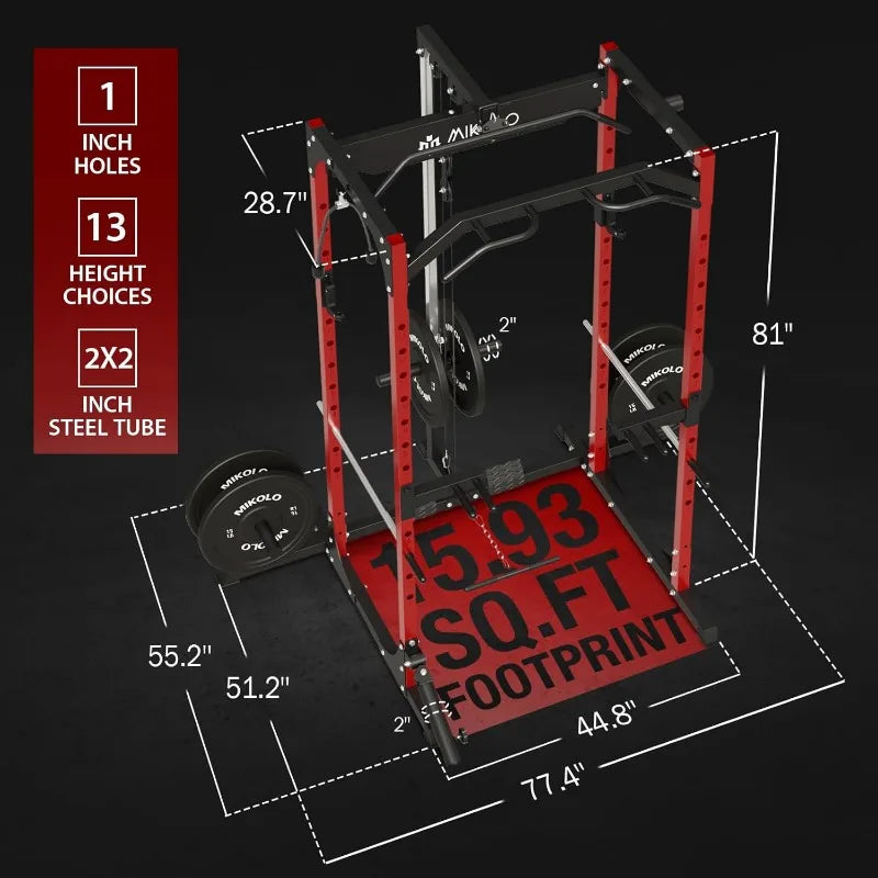 Mikolo Power Cage, Power Rack with LAT Pulldown, 1200 Pounds Capacity Workout Cage with More Training Attachments