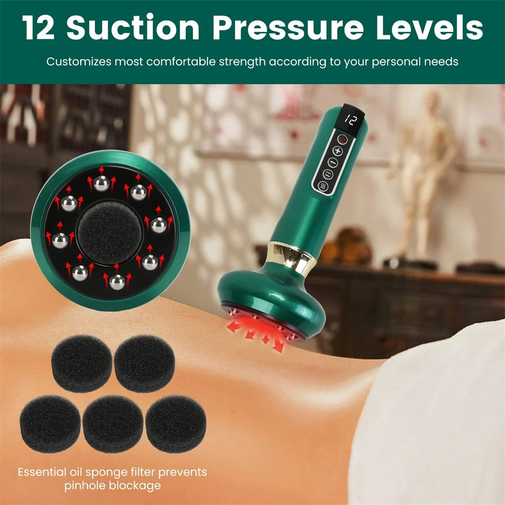 Anti Cellulite Massager with 12-Level Suction & Heating - Steel Rollers for Visible Reduction, Full-Body Versatility - Cordless,