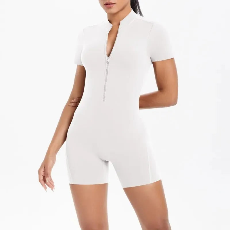 Women's Seamless Yoga Jumpsuit - Front Zip Open Back Breathable One-Piece Bodysuit for Gym Running Fitness Workout