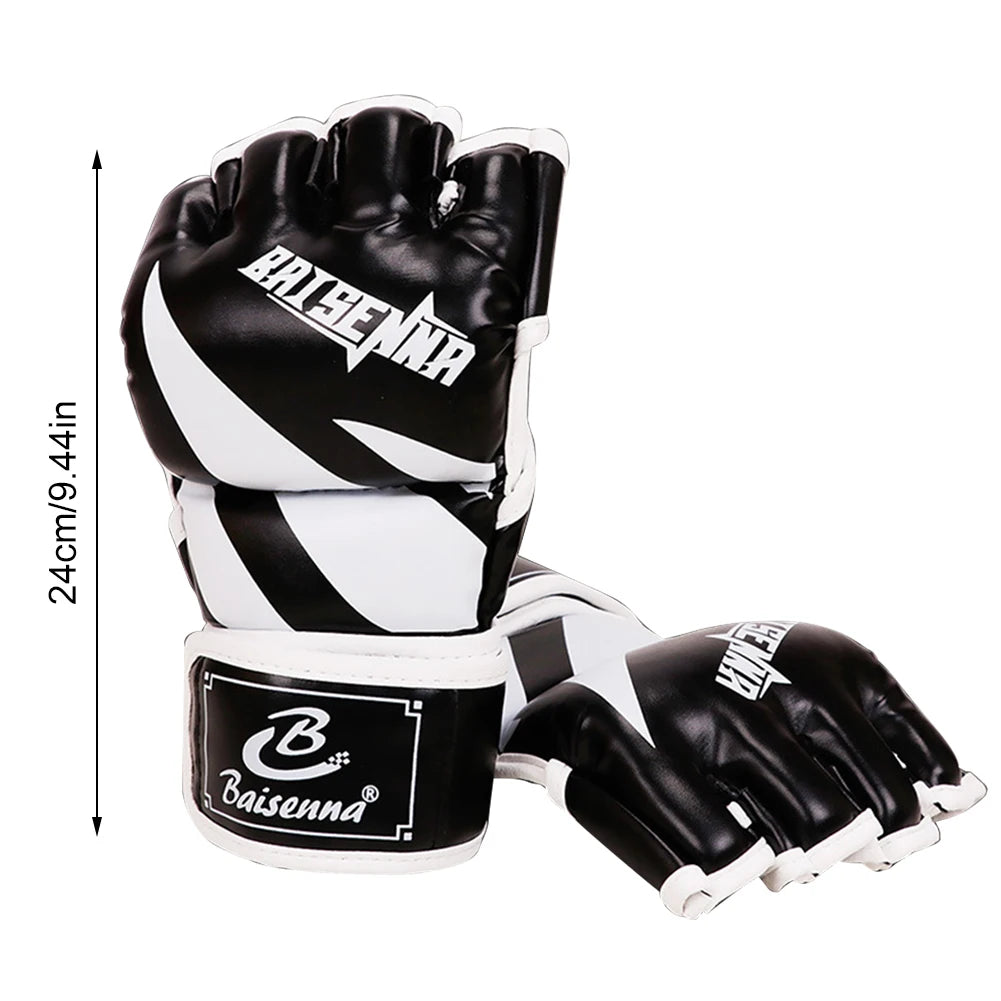 Unisex Boxing Gloves PU Leather 3cm Thickened Sparring Punching Gloves Adjustable Fingerless for Boxing Kickboxing Muay Thai MMA