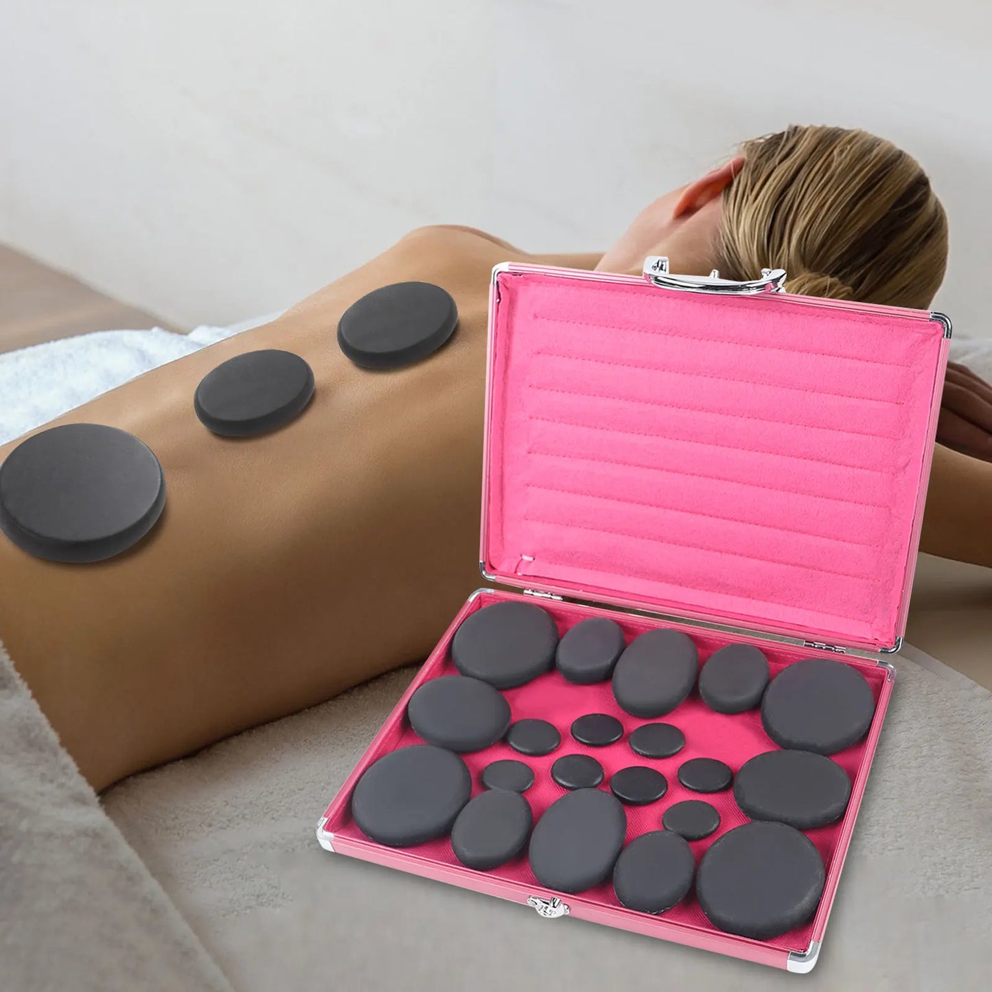 20Pcs Basalt Massage Stone Set Professional Spa Massage Tool w/Heater Box for Relieve Tension and Muscle Pain 4 Specifications