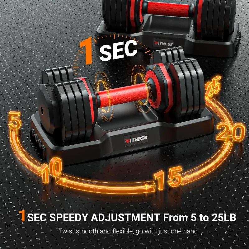 Adjustable Dumbbells Set of 2, 1-Sec Adjustable Weights Dumbbells Set, 5 in 1 Free Dumbbell with Anti-Slip Texture Handle