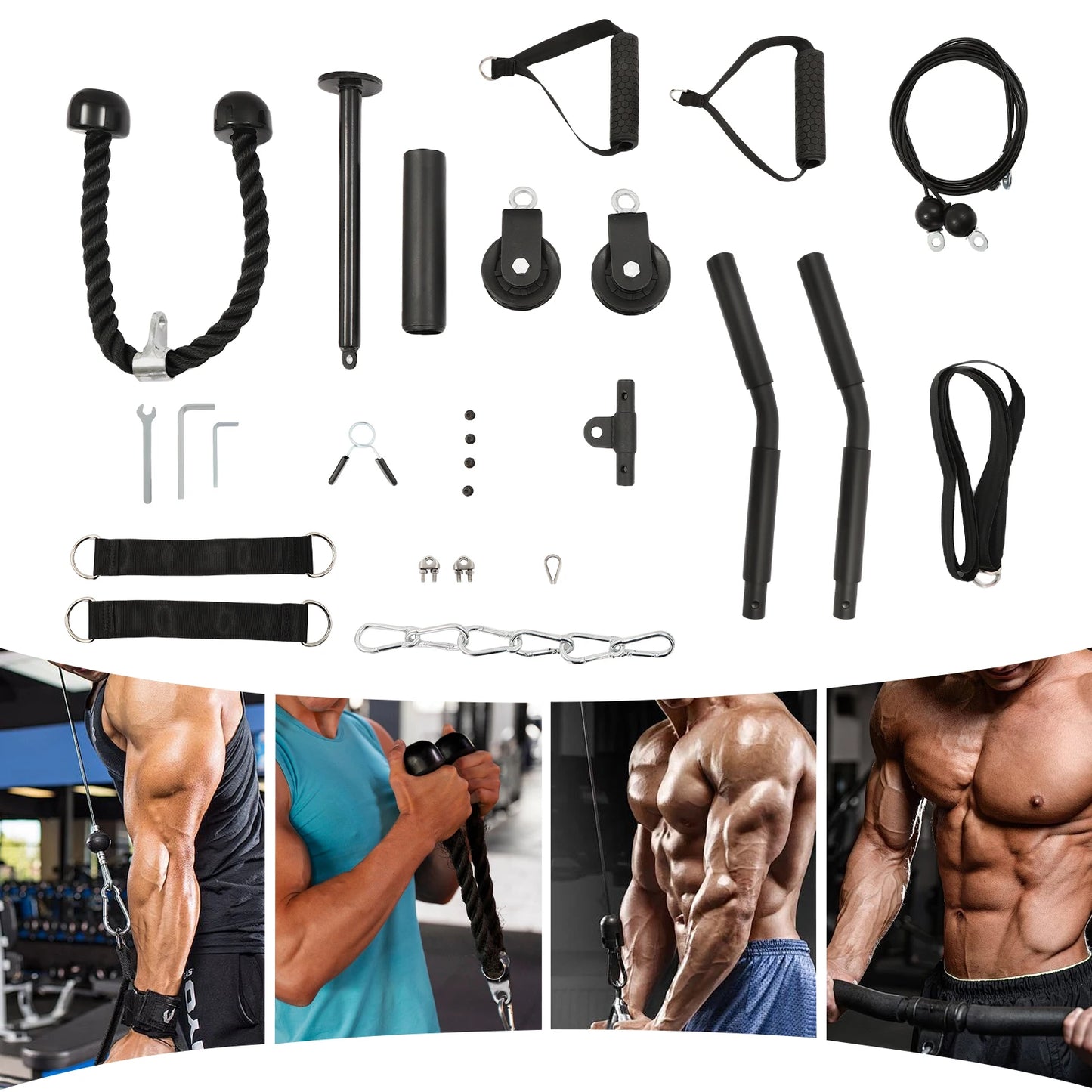 Fitness Cable LAT Pulley System Pull Down Machine Attachments Workout Equipment