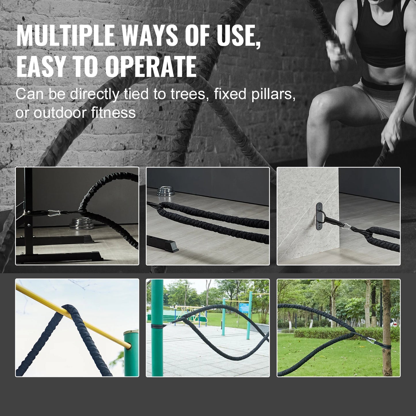 Battle Rope Polyester Exercise Rope Battle Exercise Equipment with Protective Sleeve and Anchor Heavy Weight Pull Rope