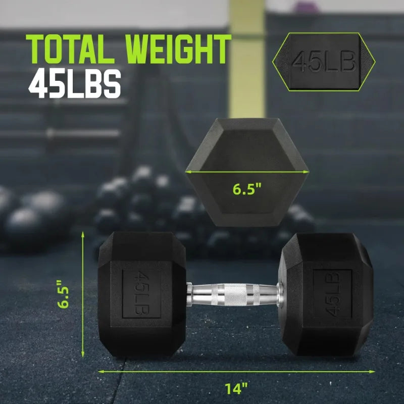 BalanceFrom Rubber Encased Hex Dumbbells, 45 lbs Pair, Black
