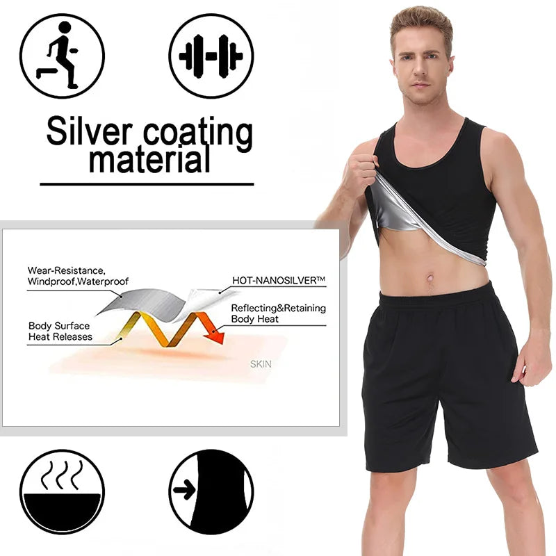 Sauna Shirt for Men Sweat Suit Short Sleeve Compression T-Shirt Weight Loss Body Shaper Shirts for Workout Sports