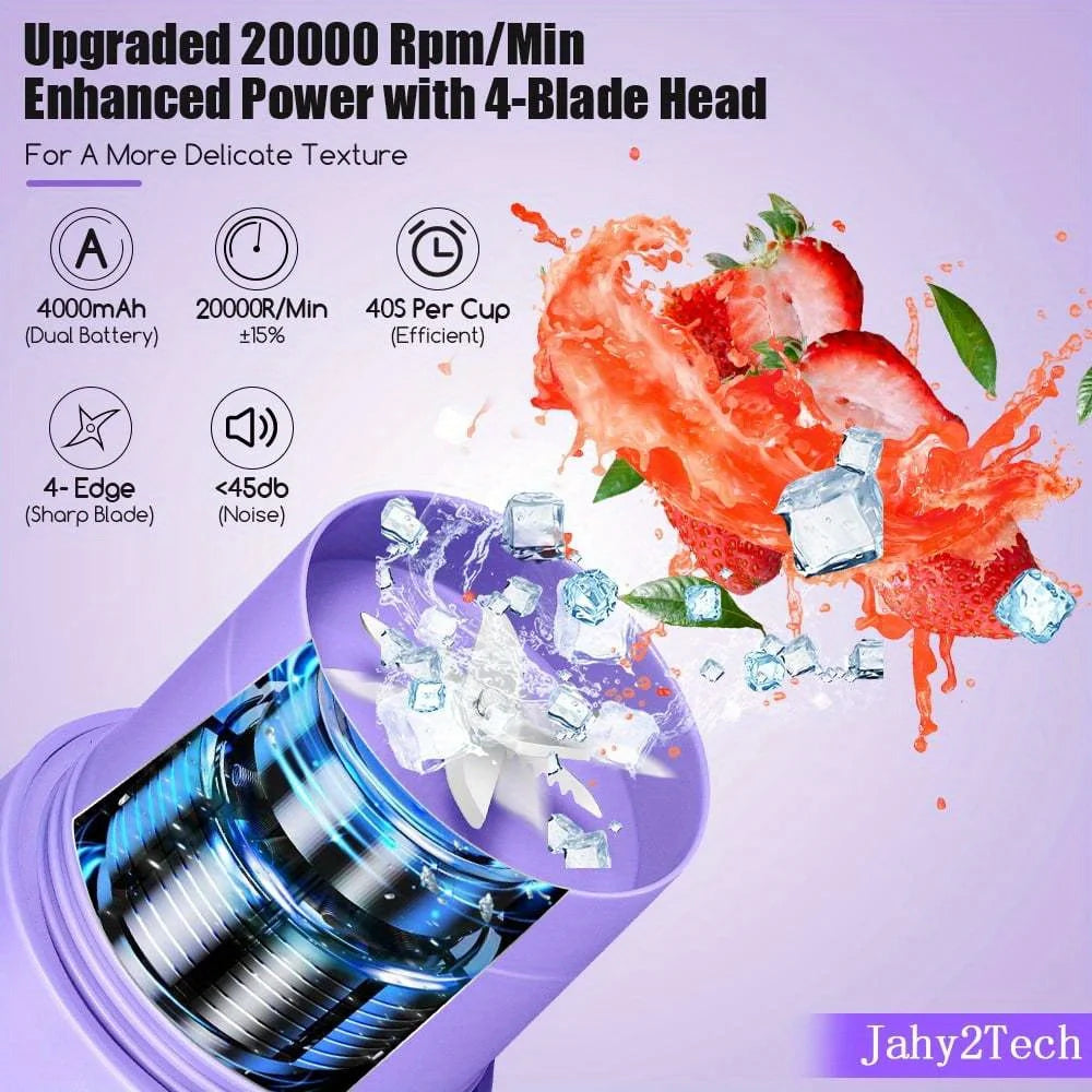 Portable Blender, Blender for Shakes and Smoothies Rechargeable Personal Blender, Mini Blender with Ultra Sharp Four Blades