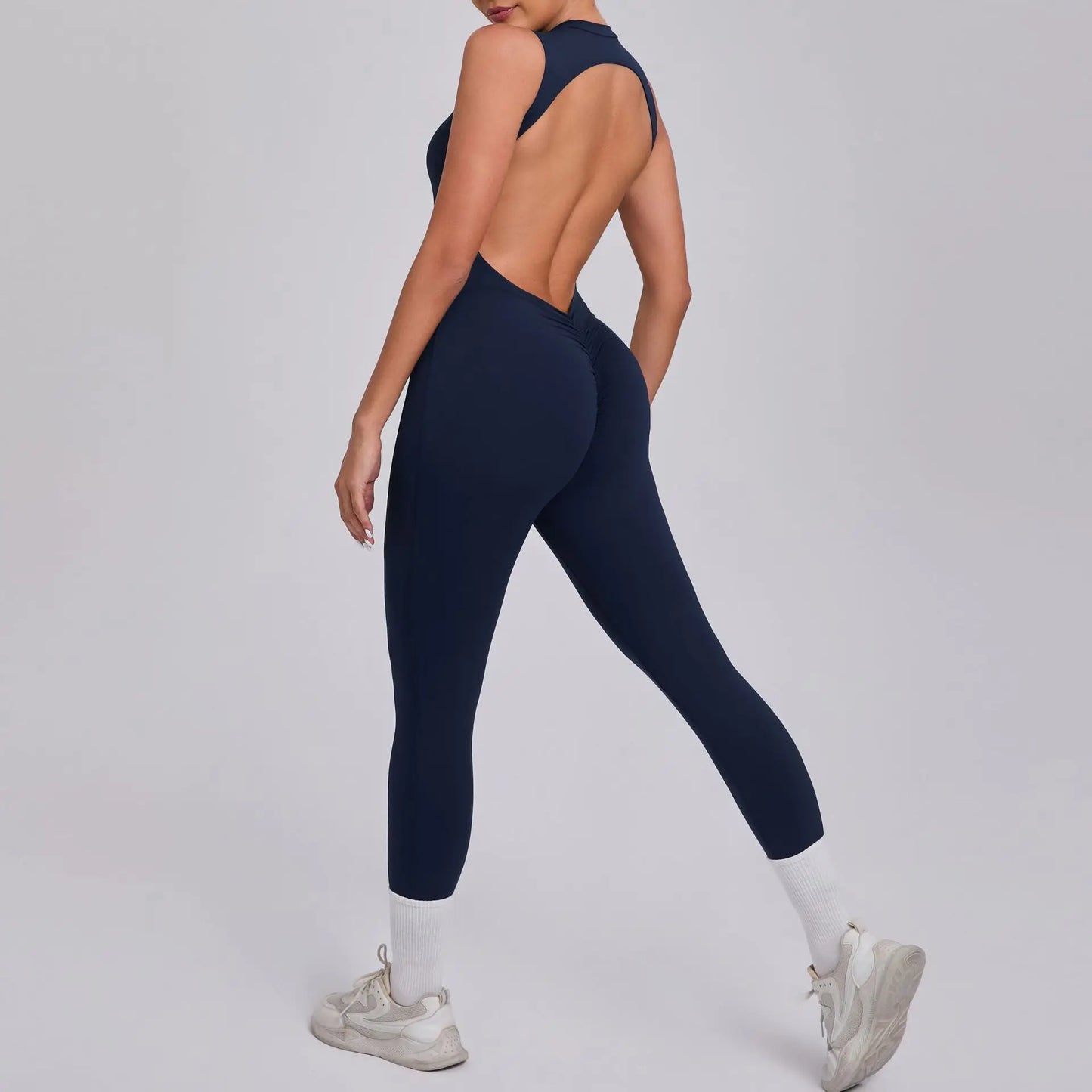 Sexy Hollowed Backless Gym Scrunch Jumpsuit with Cups Women One Piece Sport Outfits Sleeveless Yoga Fitness Bodycon Overalls Red