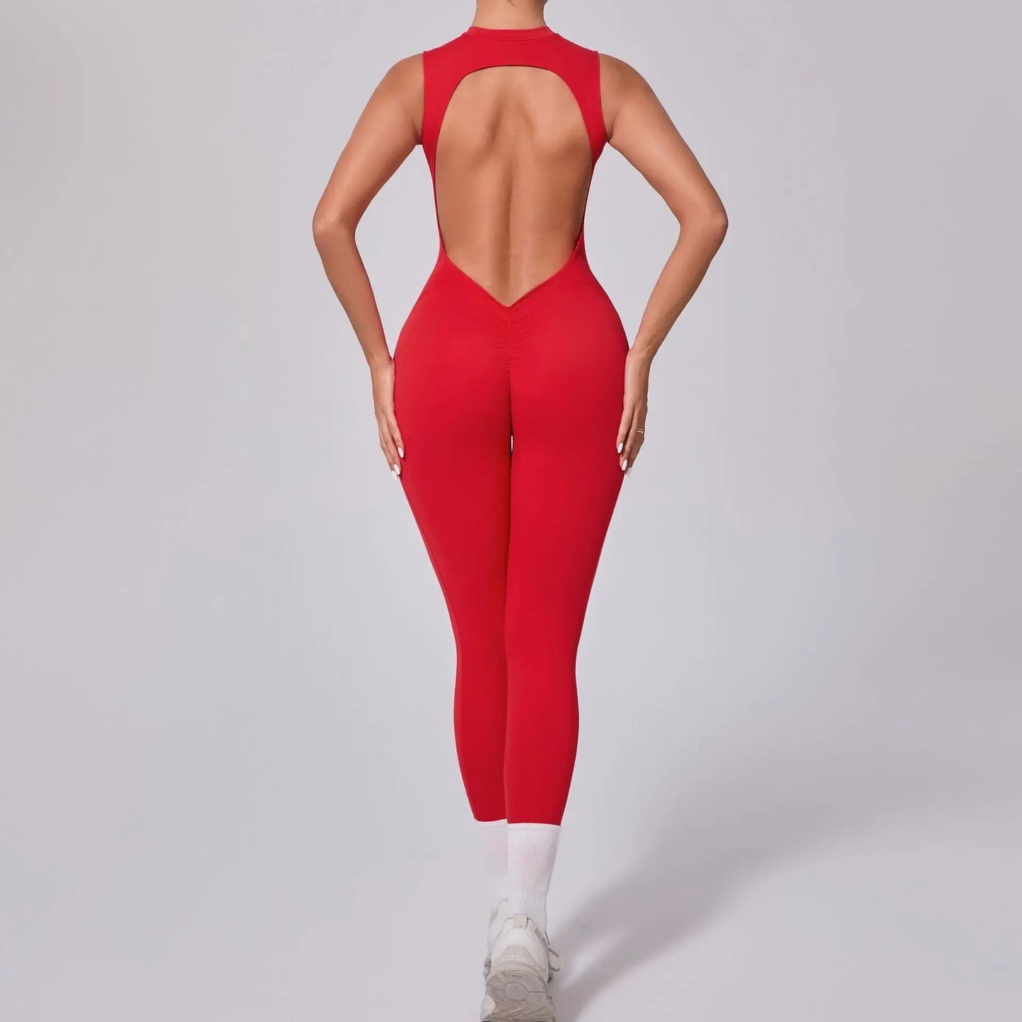 Women's Seamless Yoga Bodysuit - Backless & Removable Padding Booty Suit for Gym Fitness Breathable Design Sports Jumpsuit