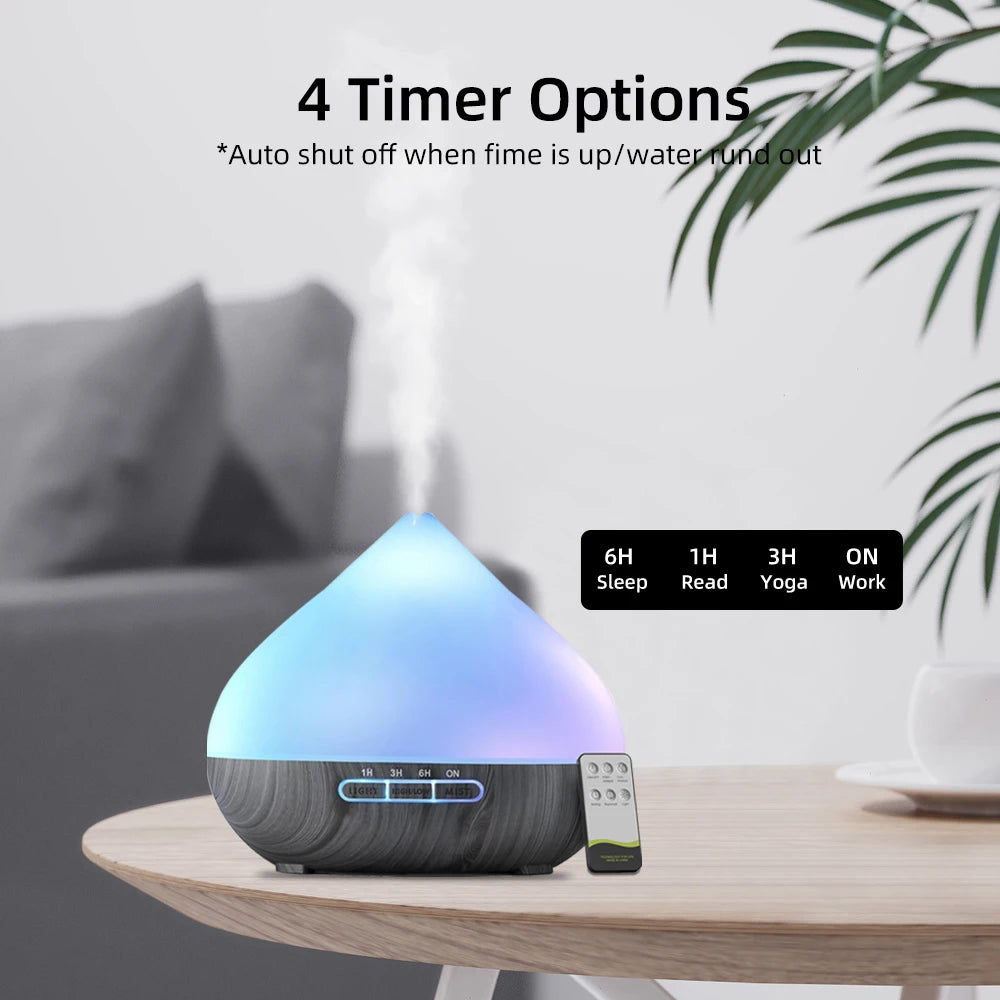 500ml aromatherapy essential oil diffusers remote control ultrasonic air humidifier multicolor LED light with 6 oils for home