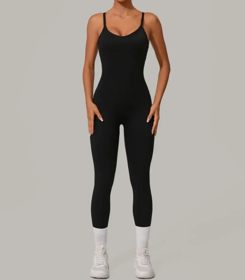 Women's Seamless Yoga Jumpsuit Heart-Shape Collar Adjustable Buckle Cross Waist High Waisted Butt Lifting Tight Workout Bodysuit
