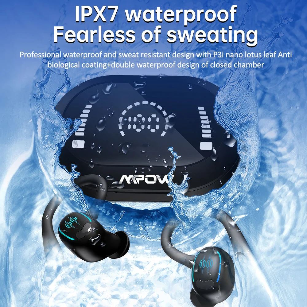 Wireless 50 Hours Bluetooth 5.3 Earphones with CVC Noise Cancelling Mic IPX7 Waterproof Sports Earbuds for Running