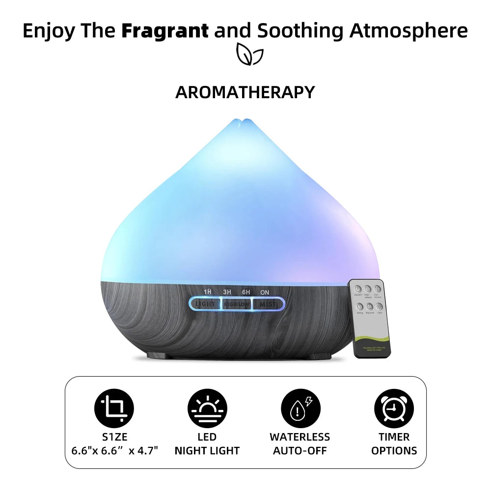 500ml aromatherapy essential oil diffusers remote control ultrasonic air humidifier multicolor LED light with 6 oils for home