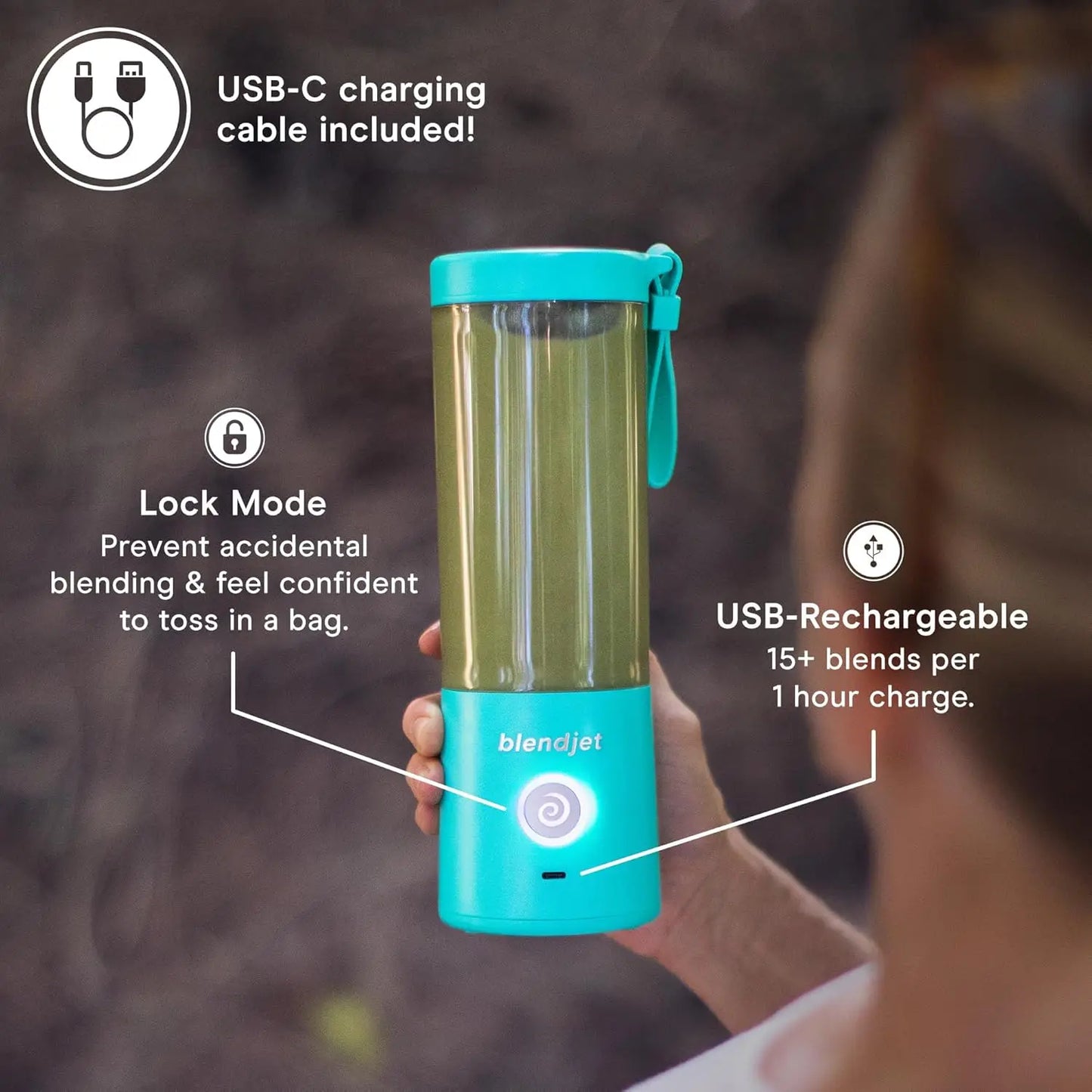 Portable Blender for Smoothies & Shakes - 16oz 2 - USB-C Rechargeable & Self Cleaning - Mini Travel Blender with Stainless Steel
