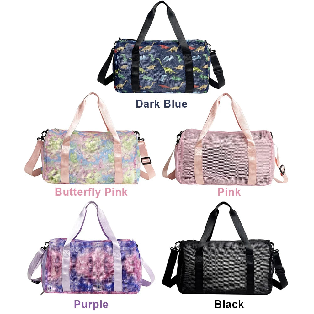Mesh Travel Duffle Bag Carry On Sport Bag with Shoe Compartment Fitness Messenger Bag Dry Wet Separation for Outdoor Travel