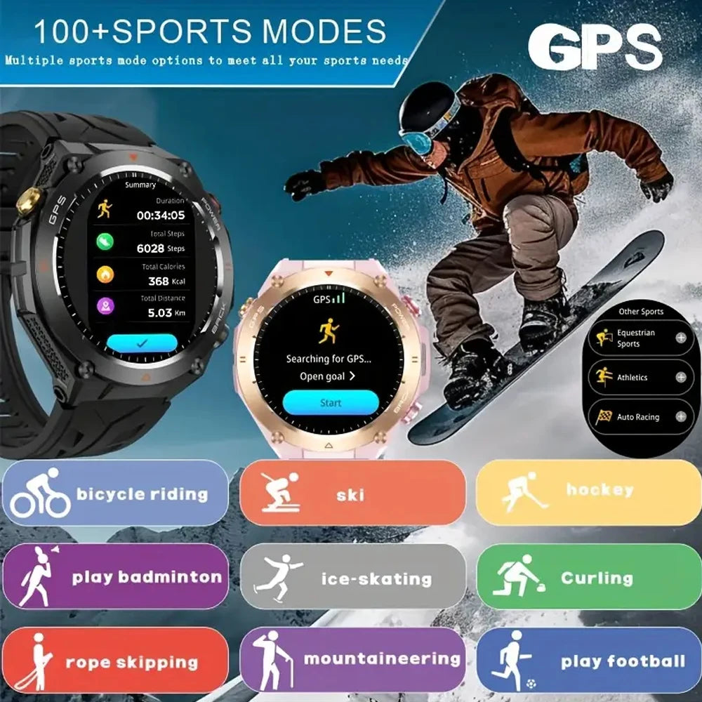 2025 Built-in GPS Women's Smart Watch Bluetooth Call 1ATM Waterpro Military Sports Fitness Tracker Smartwatch for Women