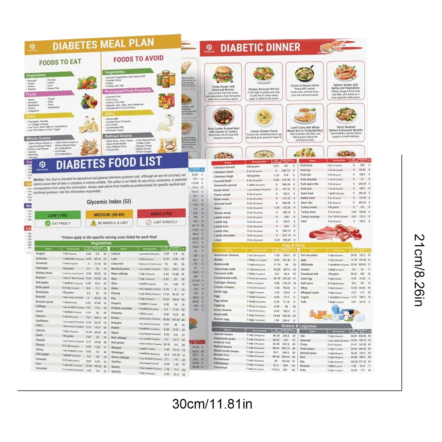 2 Set Diabetes Food List Unframed Serving Size Foods Healthy Grocery Foods Nutrition List Food Guide Laminated Meal Planner