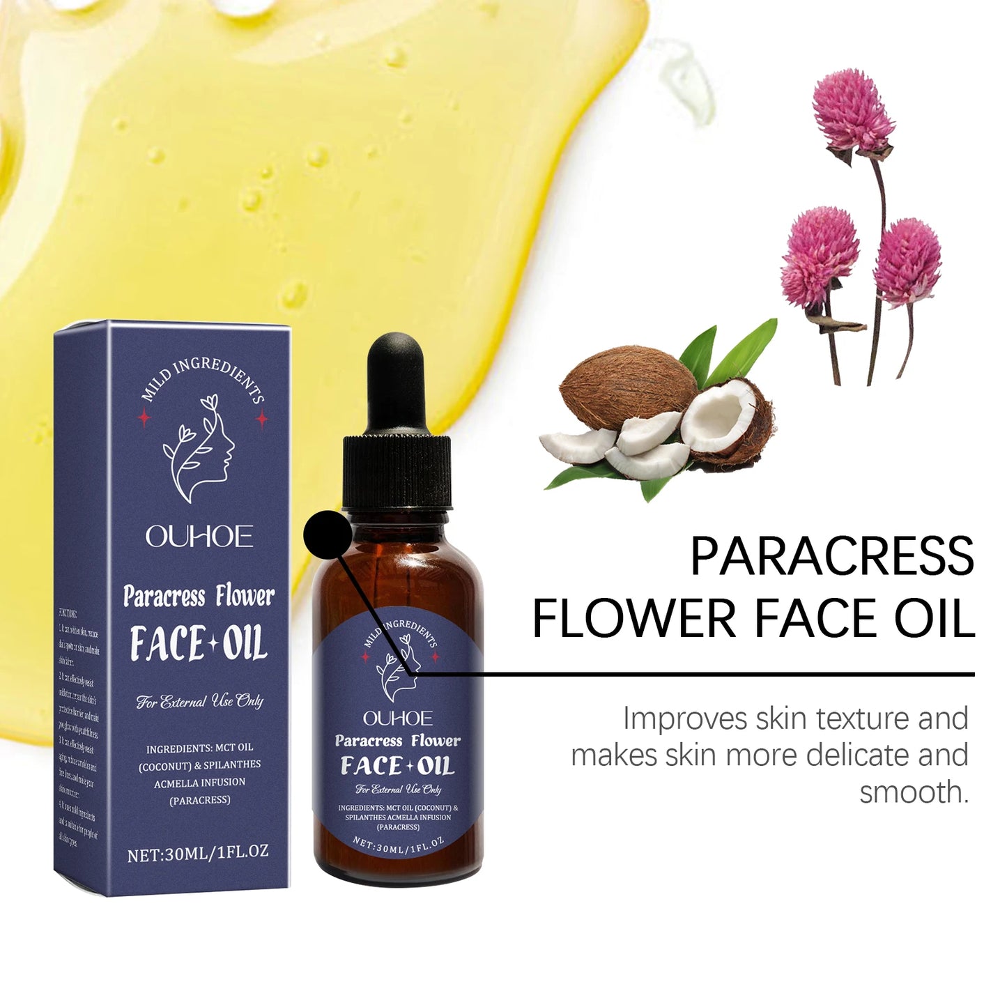 OUHOE Moisturizing Facial Oil - Lighten, Anti - aging, Deeply Moisturize, Strengthen Barrier, Coconut Oil - Infused