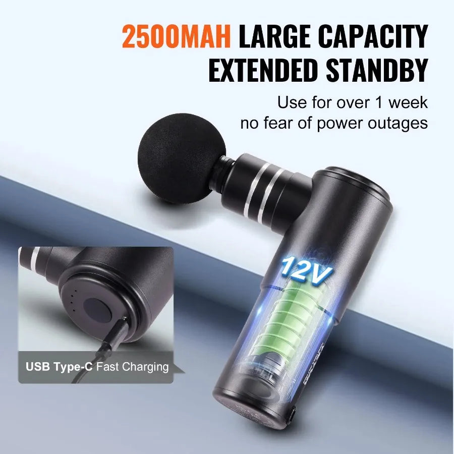 Massage Gun Deep Tissue Percussion Mini Muscle Massage Gun for Athletes - with 4 Speed Levels and 4 Massage s 12V 2500mAh Batt