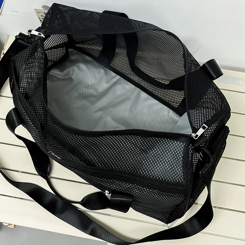 Mesh Travel Duffle Bag Carry On Sport Bag with Shoe Compartment Fitness Messenger Bag Dry Wet Separation for Outdoor Travel