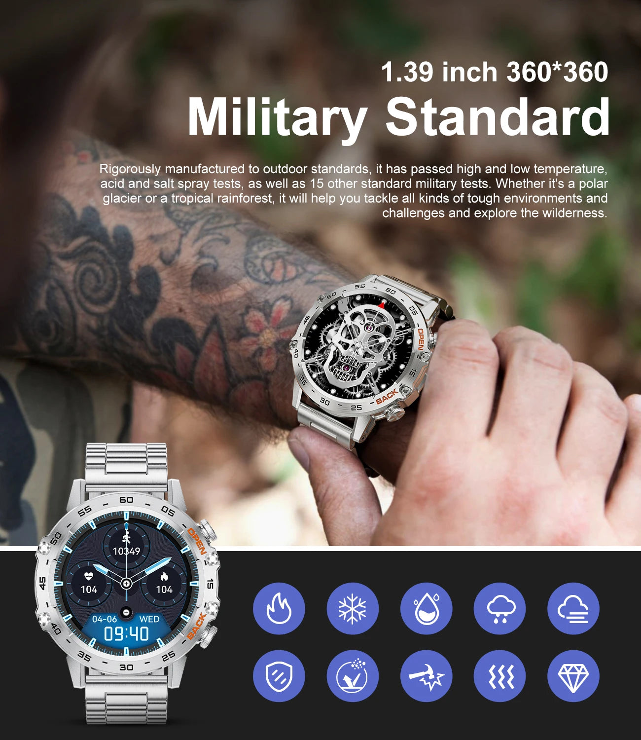 New1.39" Bluetooth Call Smart Watch Men Outdoor Sport Fitness Heart Rate Health Monitoring Smartwatch for Android IOS Phone