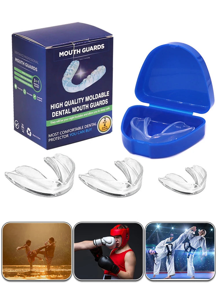 4Pcs Mouth Guard with Storage Case Anti-Grinding Teeth Protection Stop Bruxism Sports Mouth Guard for Teeth Clenching at Night