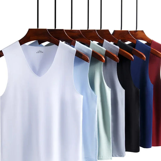 Undershirts Men's Underwears Summer Vest Men Traceless Ice Silk Tank Top Slim Fit Sports Fitness Sleeveless Breathable Singlet