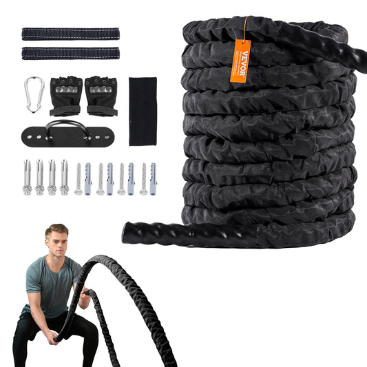 Battle Rope Polyester Exercise Rope Battle Exercise Equipment with Protective Sleeve and Anchor Heavy Weight Pull Rope
