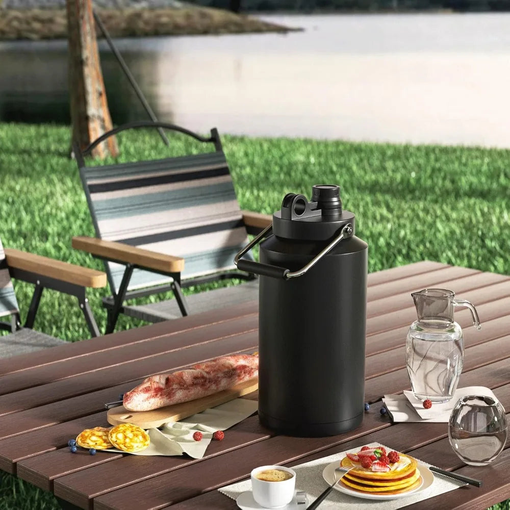 Insulated Jug with Handle, One Gallon, 128oz Stainless Steel, Large Double Vacuum Water Bottle for Hot & Cold Drinks