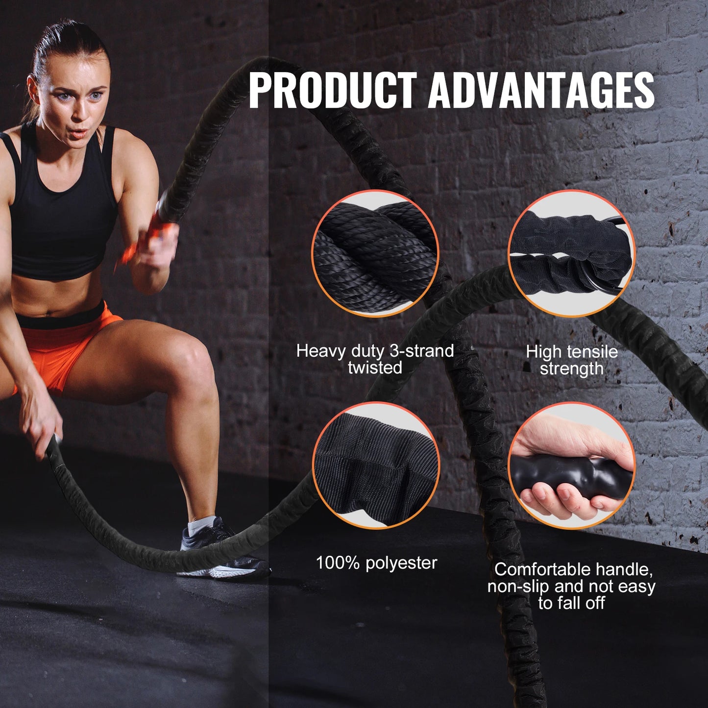 Battle Rope Polyester Exercise Rope Battle Exercise Equipment with Protective Sleeve and Anchor Heavy Weight Pull Rope