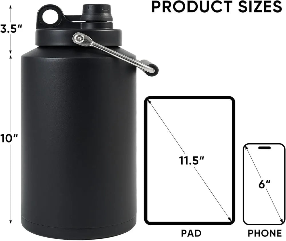 Insulated Jug with Handle, One Gallon, 128oz Stainless Steel, Large Double Vacuum Water Bottle for Hot & Cold Drinks